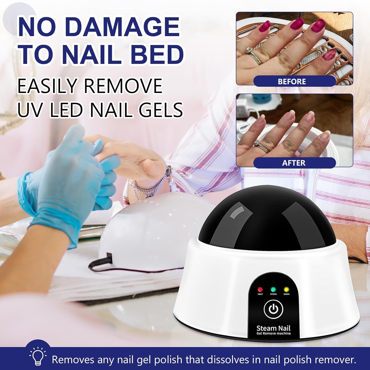 Electric Nail Soaking Bowl, Nail Soak off Bowl Manicure Nail Soaker with Color Cuticle Pusher for Gel Acrylic Nail Remover