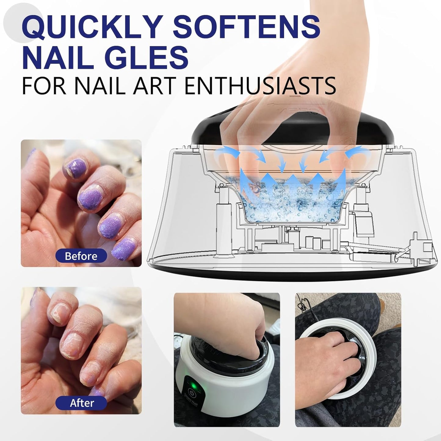 Electric Nail Soaking Bowl, Nail Soak off Bowl Manicure Nail Soaker with Color Cuticle Pusher for Gel Acrylic Nail Remover