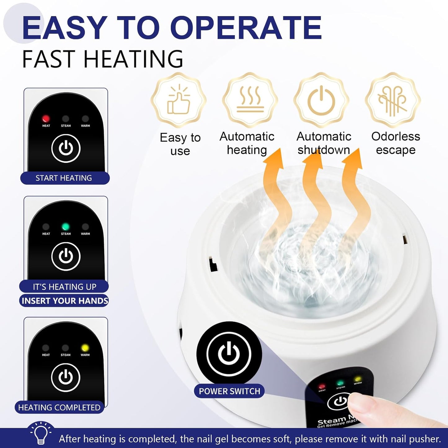 Electric Nail Soaking Bowl, Nail Soak off Bowl Manicure Nail Soaker with Color Cuticle Pusher for Gel Acrylic Nail Remover