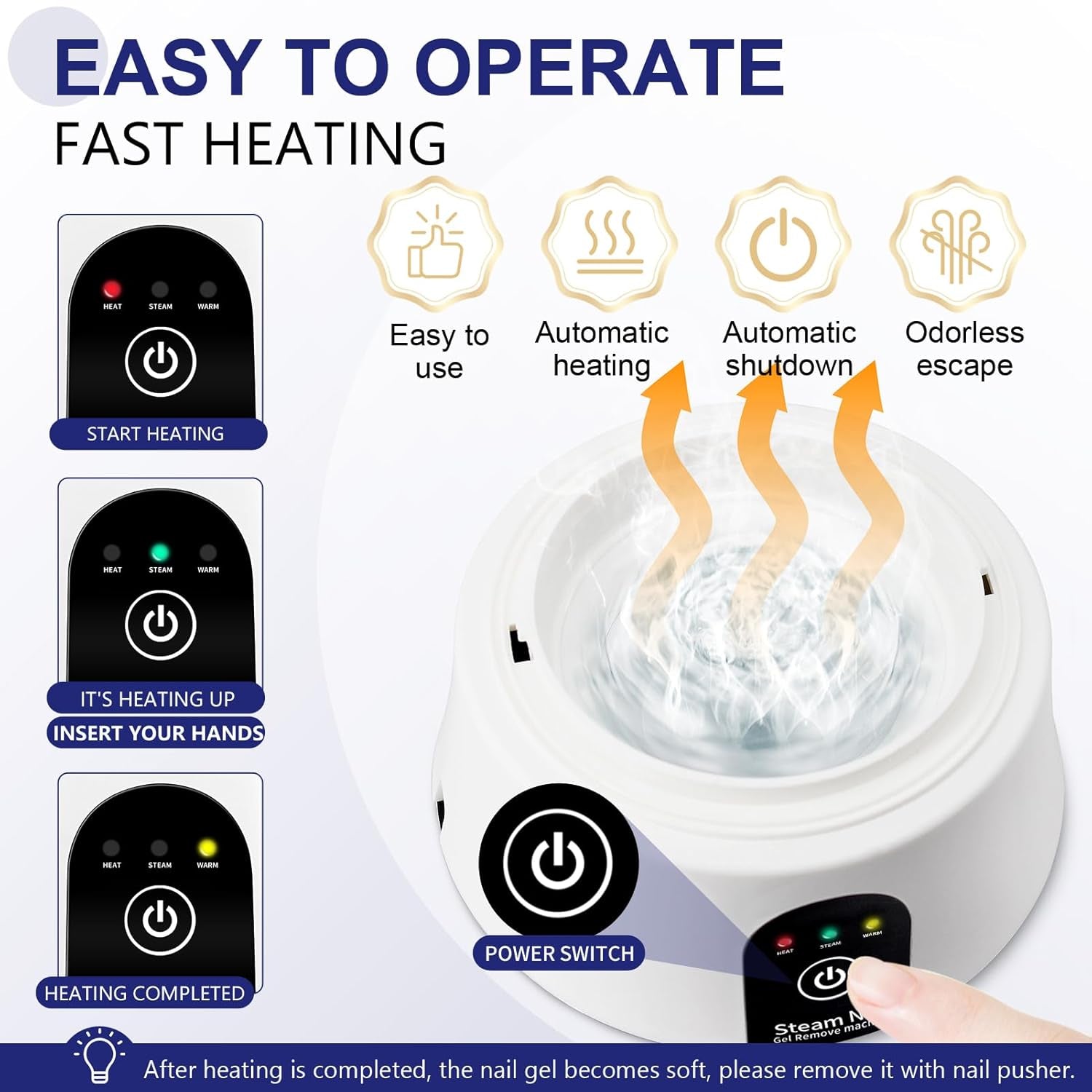 Electric Nail Soaking Bowl, Nail Soak off Bowl Manicure Nail Soaker with Color Cuticle Pusher for Gel Acrylic Nail Remover